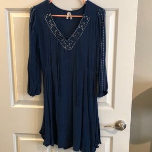 Mudd 3/4 Sleeve Blue Dress with White Stitching